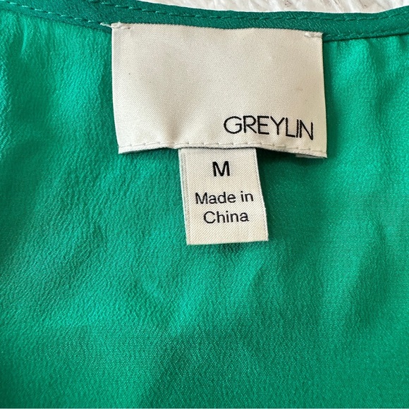 Anthropologie Greylin 100% Silk Emerald Green Ruffle Sleeveless Mini Dress M - Picture 12 of 16